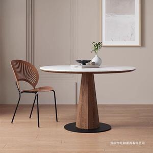 实木圆形岩板餐厅桌圆桌胡复古黑桃色FAFA家用餐桌简饭约小户型纯