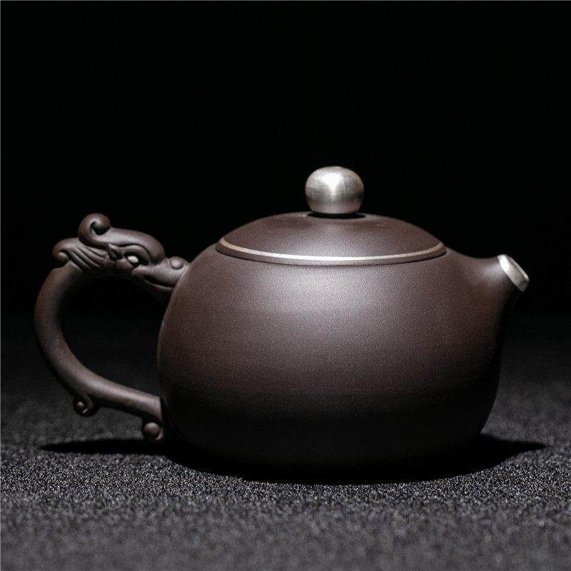 宜兴紫砂壶纯手工鎏银如意西施茶壶侧把壶创意功夫茶具泡茶器单壶