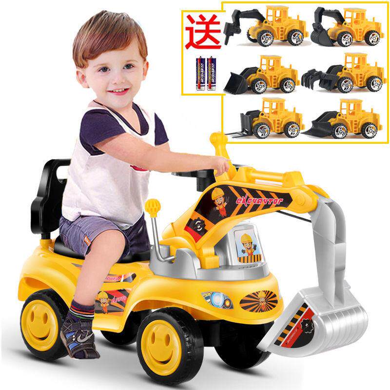 可骑儿童挖掘机溜溜车挖土机大号扭扭车可坐人玩具车滑行车工程车
