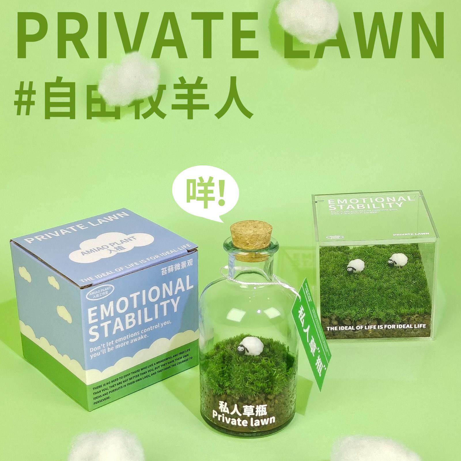 桌面微观草坪入植苔藓私人景小绵羊办公室情绪稳定好养生态瓶盆栽