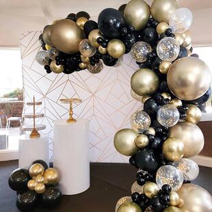 Garland Arch Kit Black Latex Balloon Confetti Gold