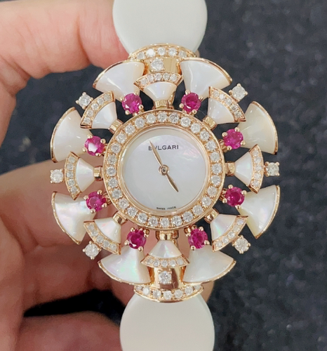 一口价捡漏98新38mm宝格丽高级珠宝腕表太阳花玫瑰金镶钻石英女表