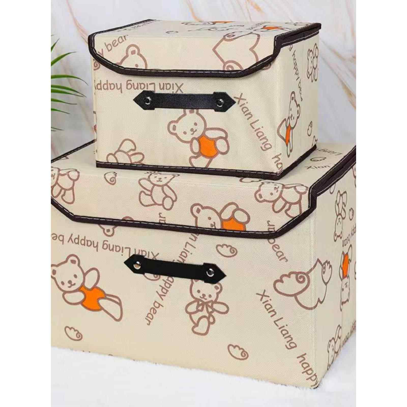 抖音可爱棉麻收纳箱带盖桌面书籍整理储物箱布艺折叠收纳盒网红