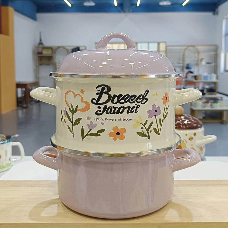 珐琅蒸锅20cm搪瓷汤锅炖锅3L加厚早餐锅宝贝辅食锅