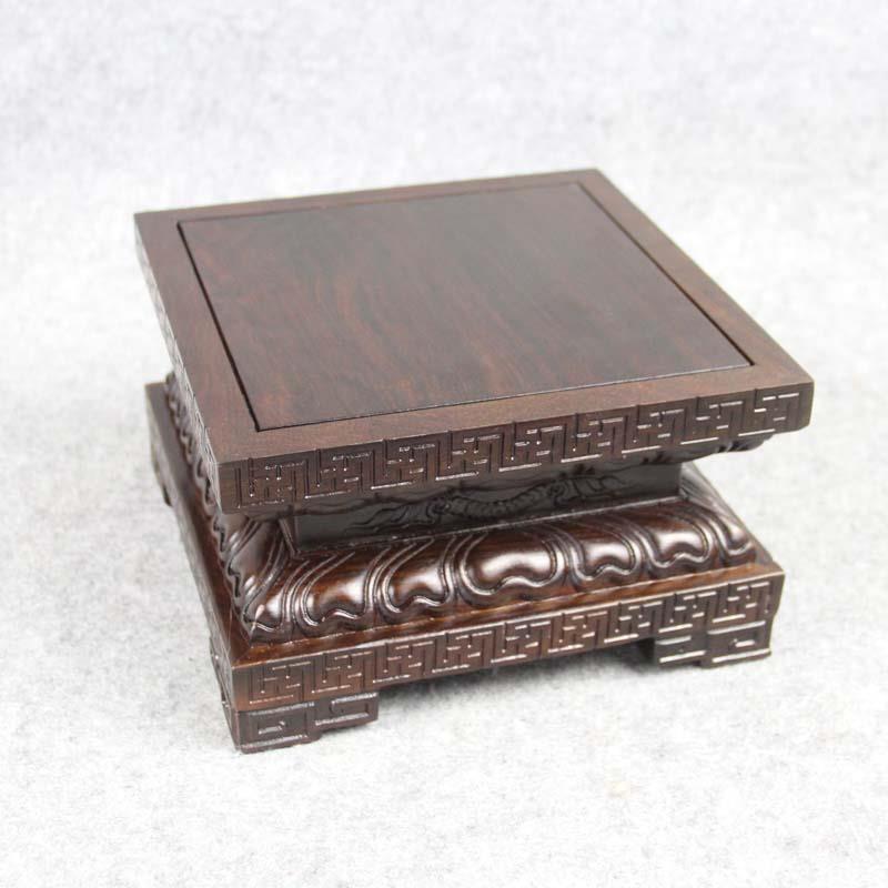 新红木实正方形黒梓木座莲花底观音木佛像奇摆件金刚实木石底座包