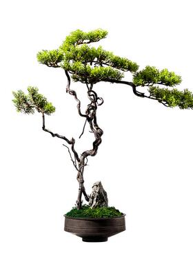 中式盆景仿真迎客松绿植入户玄关装饰造景摆件客厅盆栽家居装饰品