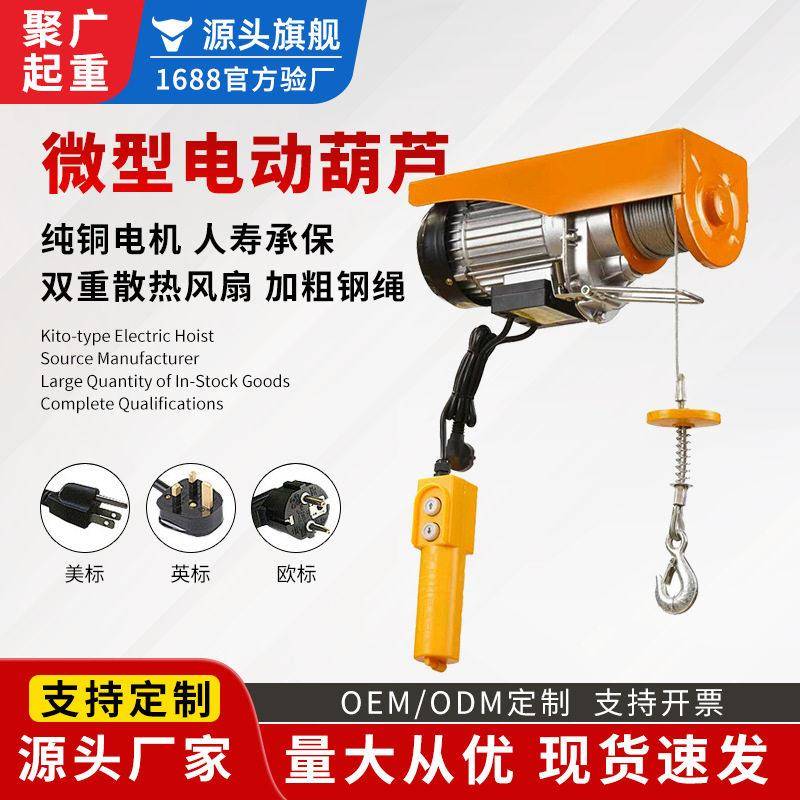 跨境外贸微型电动葫芦220v1T家用吊机提升机室外吊运微型电葫芦