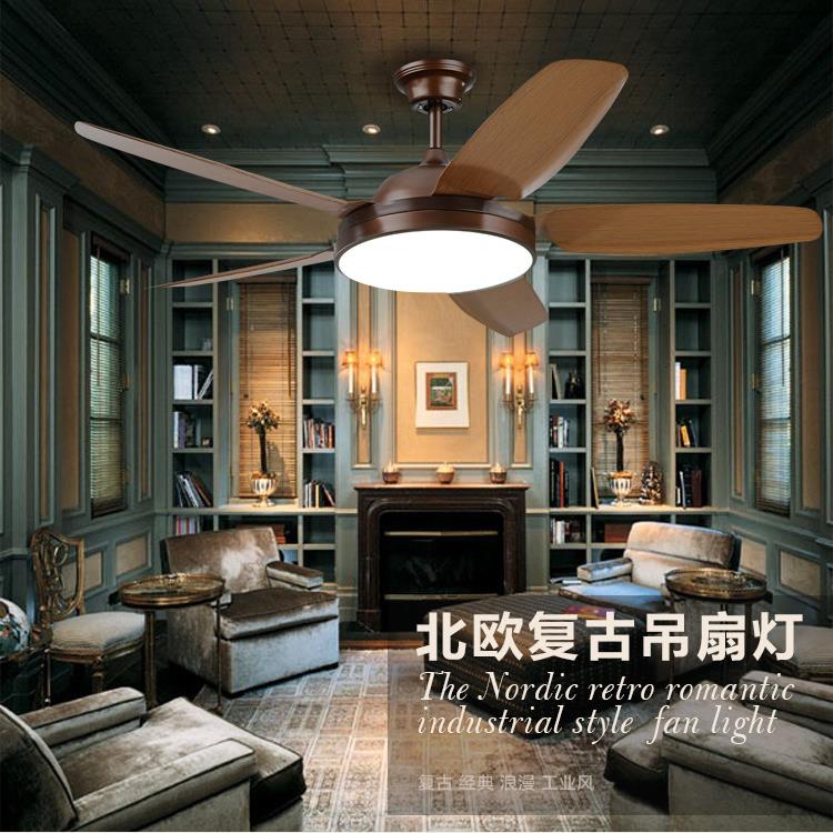 工业吊扇复风灯扇美式餐厅古客厅带灯吊扇木纹灯led仿5454古木叶