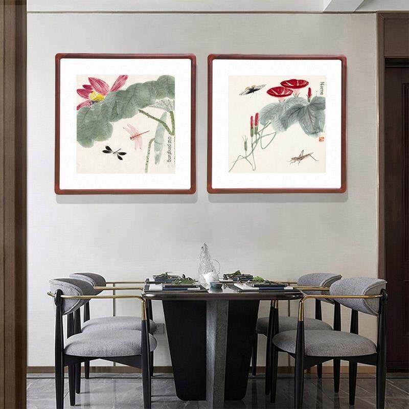齐白石荷花装饰画国画新中式客厅沙发背景墙挂画饭厅餐厅水墨壁画