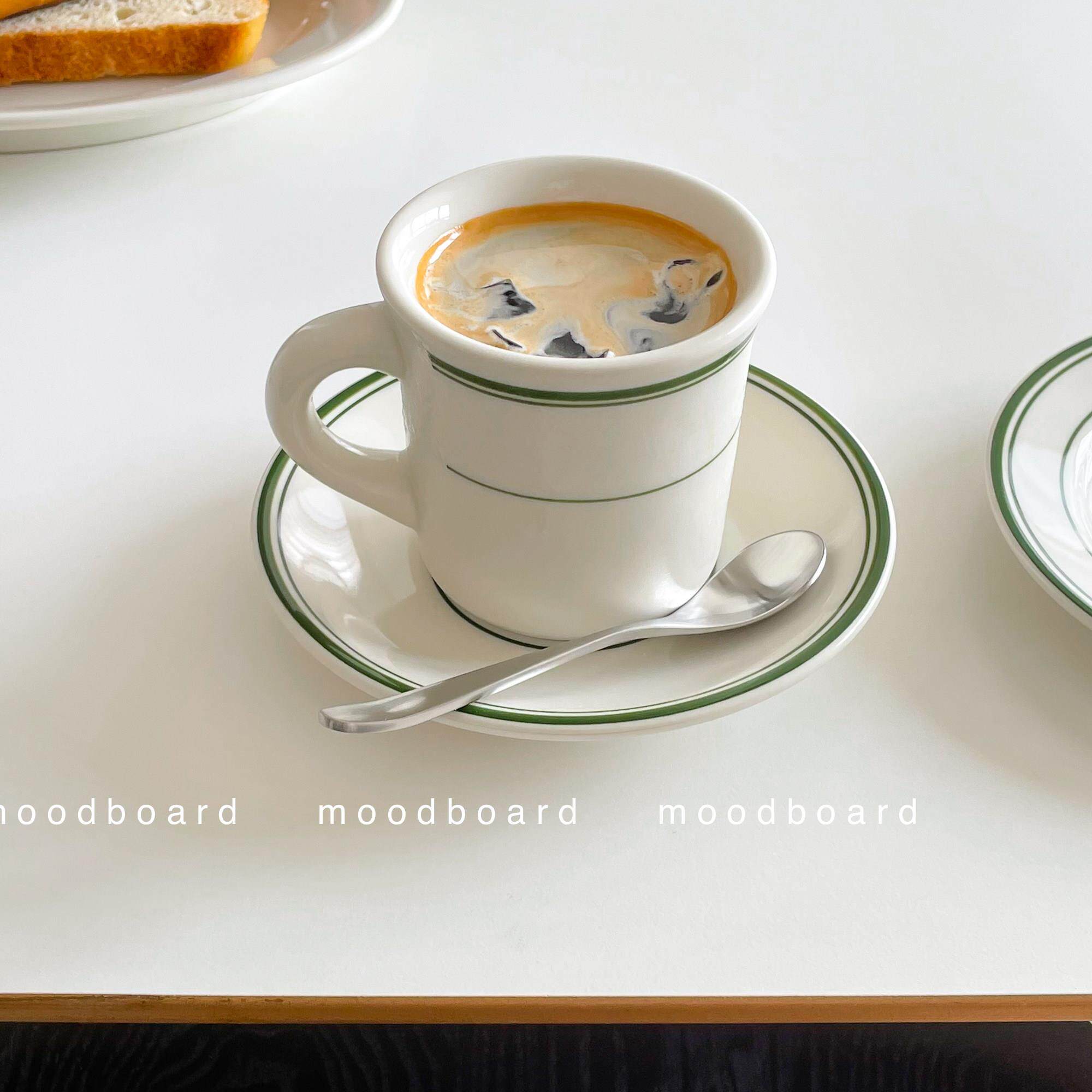 moodboard 绿线系列/咖啡杯碟 乳白色拿铁美式手冲陶瓷店用韩式