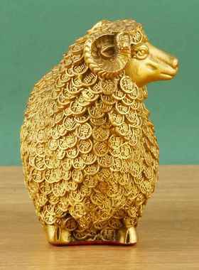 2026黄铜万福羊金钱羊铜摆件领头羊十二生肖绵羊工艺品办公室客厅