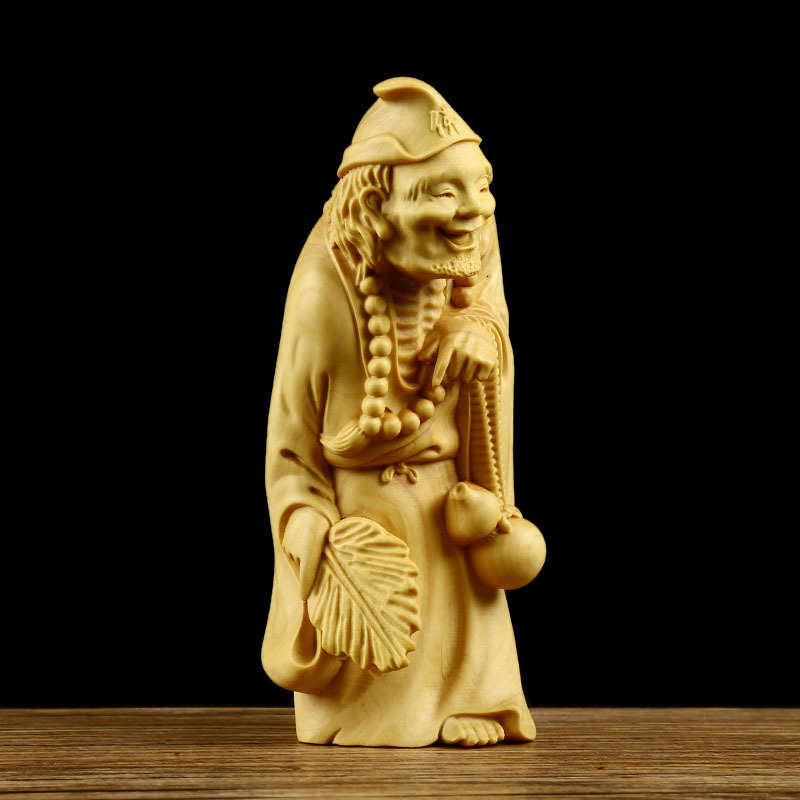 降木雕黄杨件实木手把红木小叶家居头摆件工艺礼品龙济公雕刻罗汉