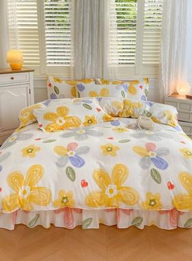 韩版床裙款梦四件双套防床罩三件滑套席思公主YBX床单人被套床上