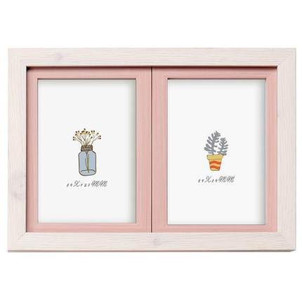 二连框5寸6寸7寸儿童连体相框木纹宝宝相框组合挂墙韩版摆台创意