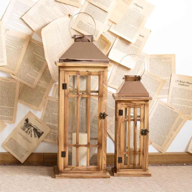 北欧现代复古阳台花园风灯 玫瑰金铁皮木质烛台落地装饰