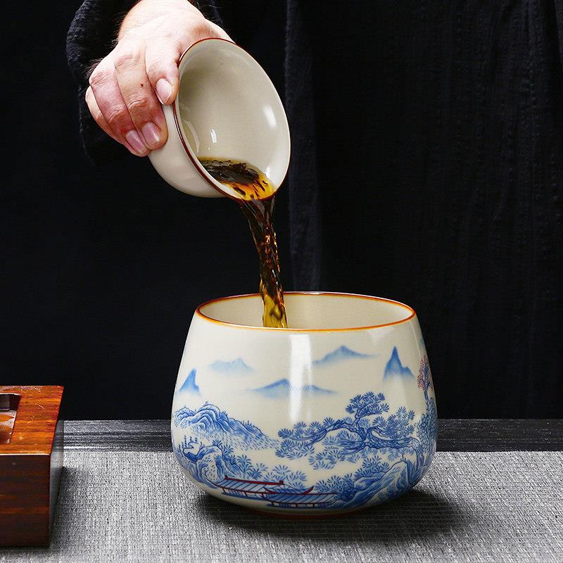 家用大号茶洗茶渣缸陶瓷水盂杯洗废水缸收纳碗茶具配件汝窑茶水缸