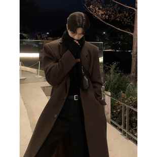 美拉德毛呢大衣男中长款过膝宽松韩版垫肩呢子风衣外套潮流秋冬季