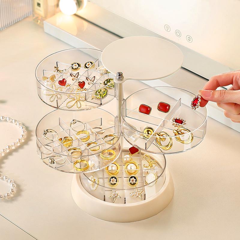 旋转首饰盒透明多层分格手表戒指耳夹项链新款耳环耳钉手饰品盒子