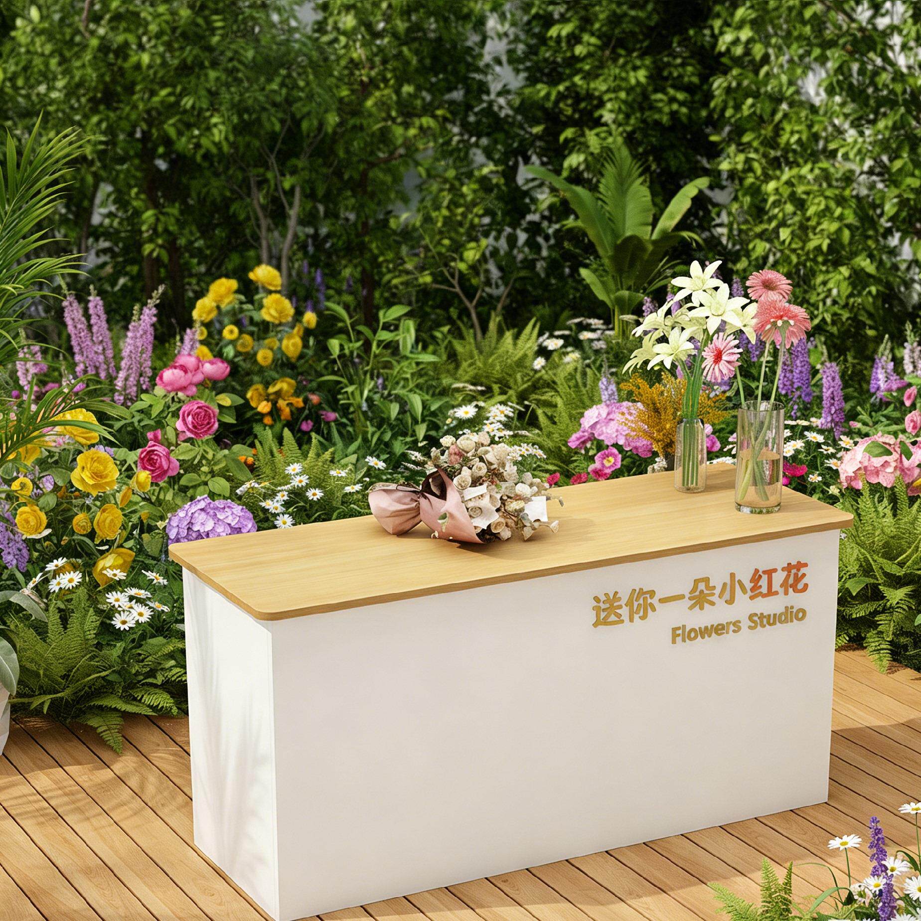 花店吧台收银台花艺操作打包工作台鲜花插花多功能收纳展示柜台桌