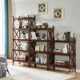书架简易落地客厅实木多层置物架卧室收纳架展示架小型书柜 美式