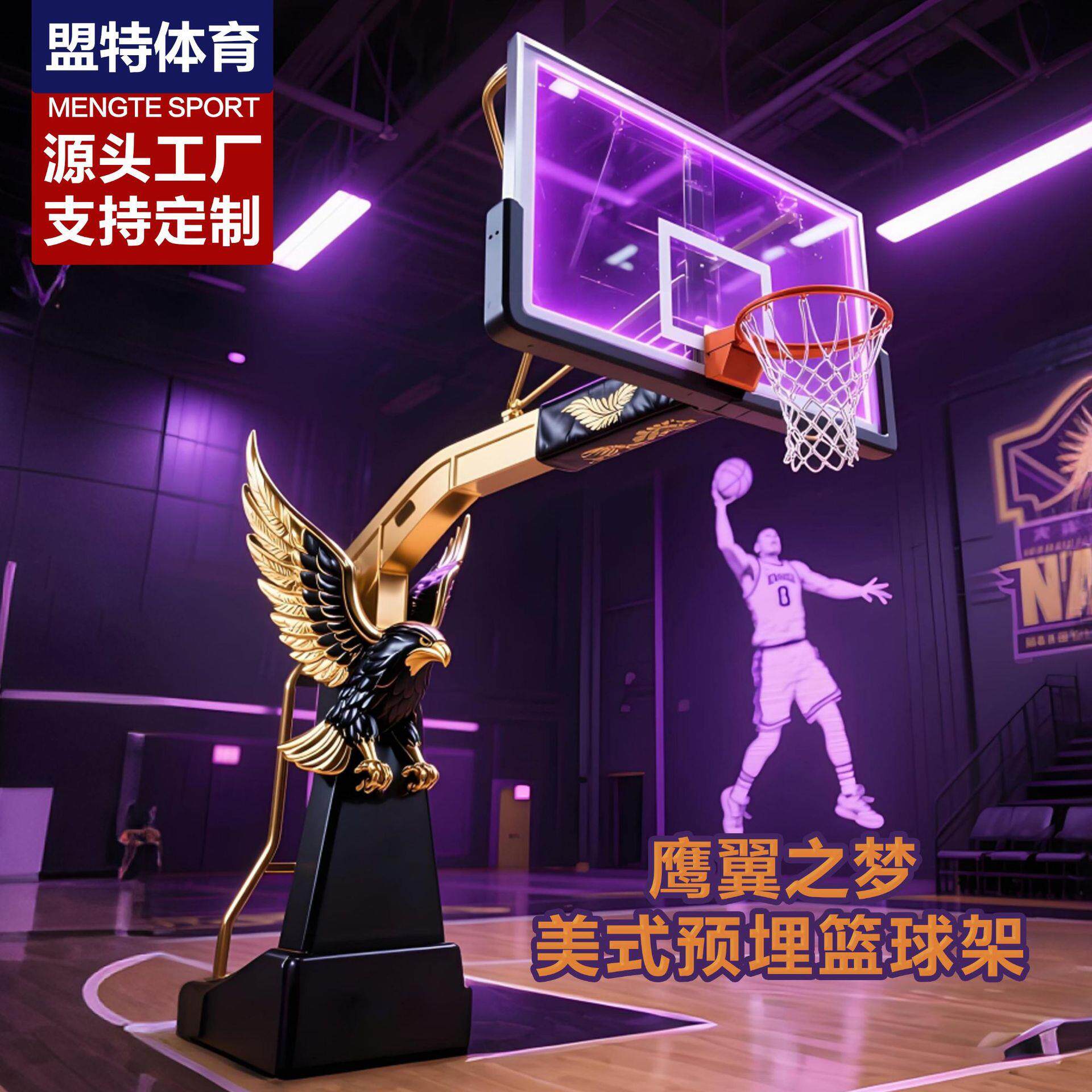 定制篮球架美式豪华铝合金镀金鹰翼之梦预埋铸铁篮球框个性定制
