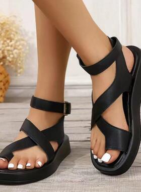 罗马风扣带女鞋凉鞋大码roman shoes women flat sandals size 43