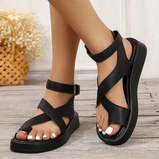 罗马风扣带女鞋凉鞋大码roman shoes women flat sandals size 43
