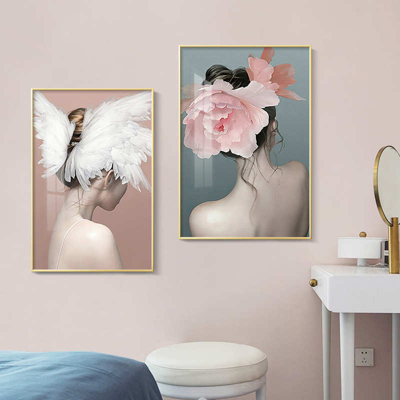 人物美容院背景墙面装饰画卧室床头挂画壁画现代简约主卧房间墙画