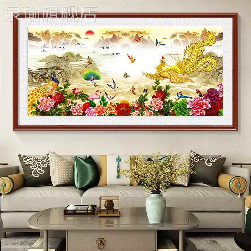 网红百鸟朝凤挂图中式客新厅沙丹发背雀景壁画花鸟图挂画画孔墙牡