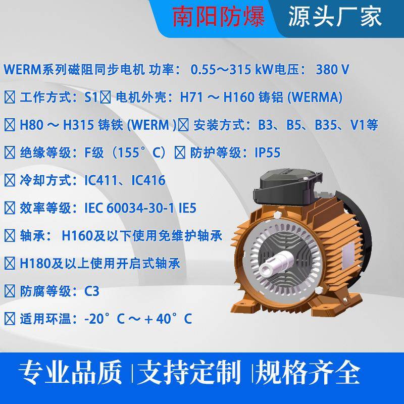 WERM系列磁阻同步电机(降中心高,IE5)一级能效0.55~315W