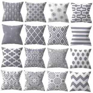 sofa polyester pillow cushion 报枕套 Grey cover geometric