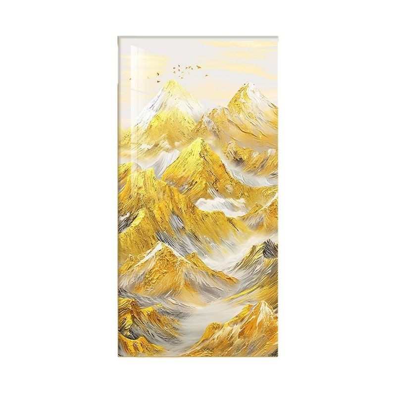 日照金山玄关装饰画现代简约高档金箔楼梯间挂画背有靠山客厅壁画