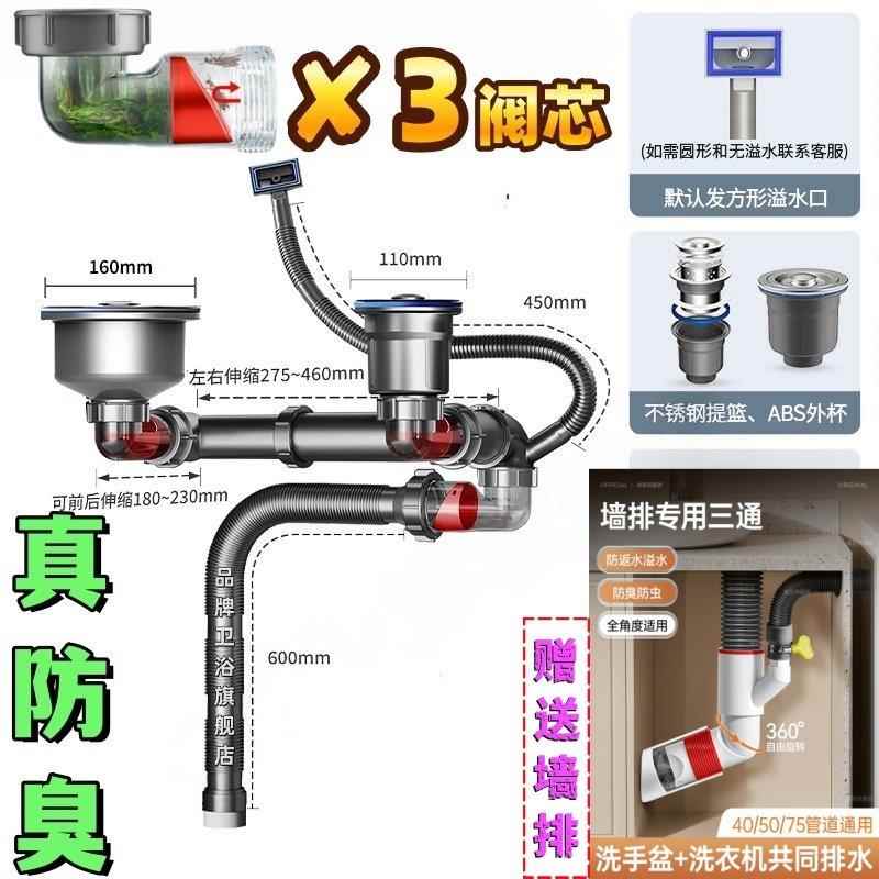 厨房水槽160mm双水槽大口径下水器套装16cm不锈钢提篮洗菜盆落水