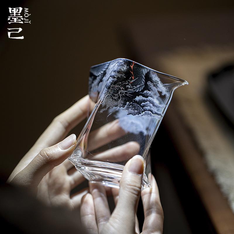 墨己瑞璃国风龙腾云海玻璃公道杯耐高温四方公杯分茶器茶海匀杯