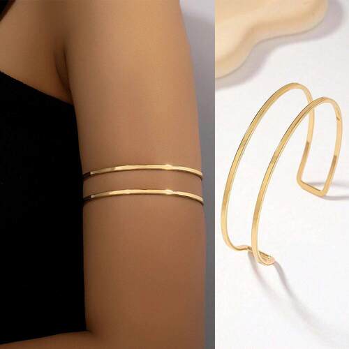 Vintage Simple Upper Arm Cuff Bracelet Glossy Gold Plated Me