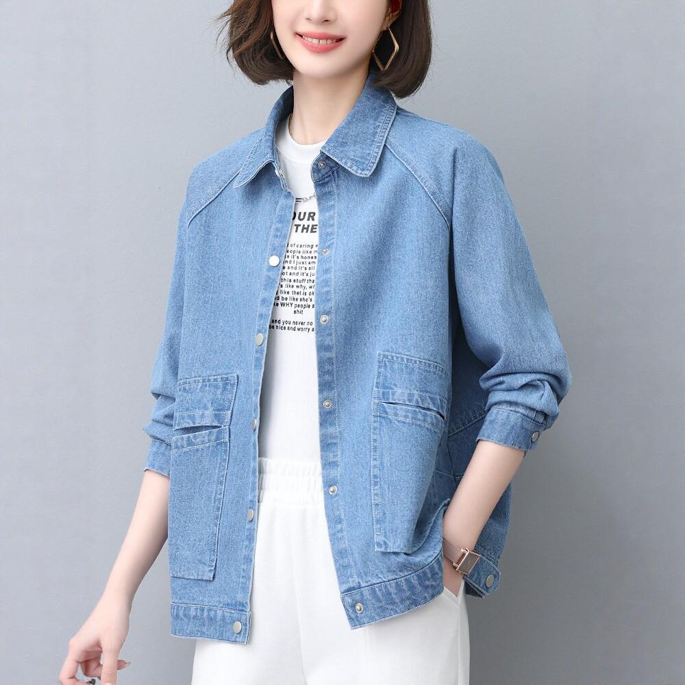 纯棉牛仔短外套女春秋季新款气质百搭中老年妈妈休闲宽松翻领夹克
