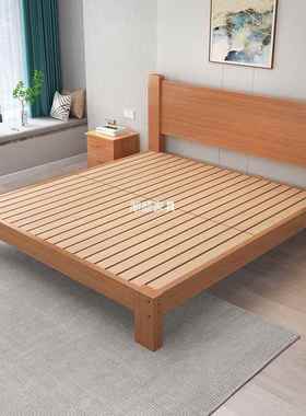 榉木实床现代简1.8双人单人床1米za15163.木5家用出约租屋榻榻米