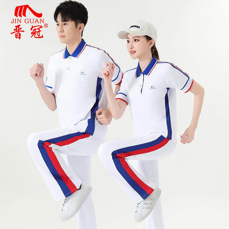 晋冠新款运动服套装女中老年夏季短袖男佳木斯广场舞健身操团体服