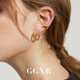 GGXR法式麻花耳环简约百搭个性时髦耳圈耳夹耳骨夹Hailey明星同款