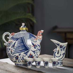 景德镇陶瓷酒瓶子3斤装 元 青花釉里红酒具 家用密封泡酒缸酒罐爆款