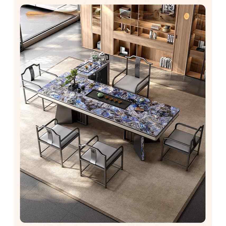 轻岩板茶茶现台奢长方形简约桌接待室商用代中式岩HDW板大板茶桌