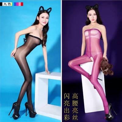 长夜漫漫情趣内衣连身袜闪光透明连裤袜情趣丝袜连体衣裹胸