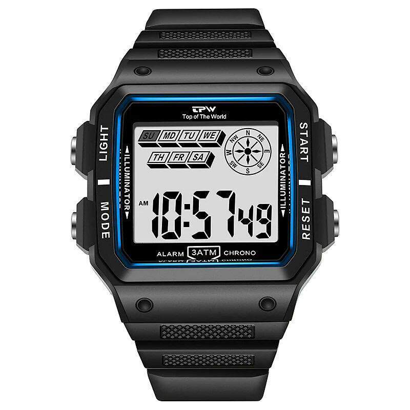 Shock Resistant Digital Watches 3ATM Rectangle Dial Tough St
