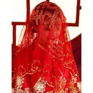红盖头新娘软纱中式婚礼盖头秀禾服红盖头纱盖头新娘头纱红色秀禾