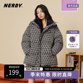 NERDY2023年冬季情侣宽松甜辣风上衣老花满印短款羽绒服外套ins女