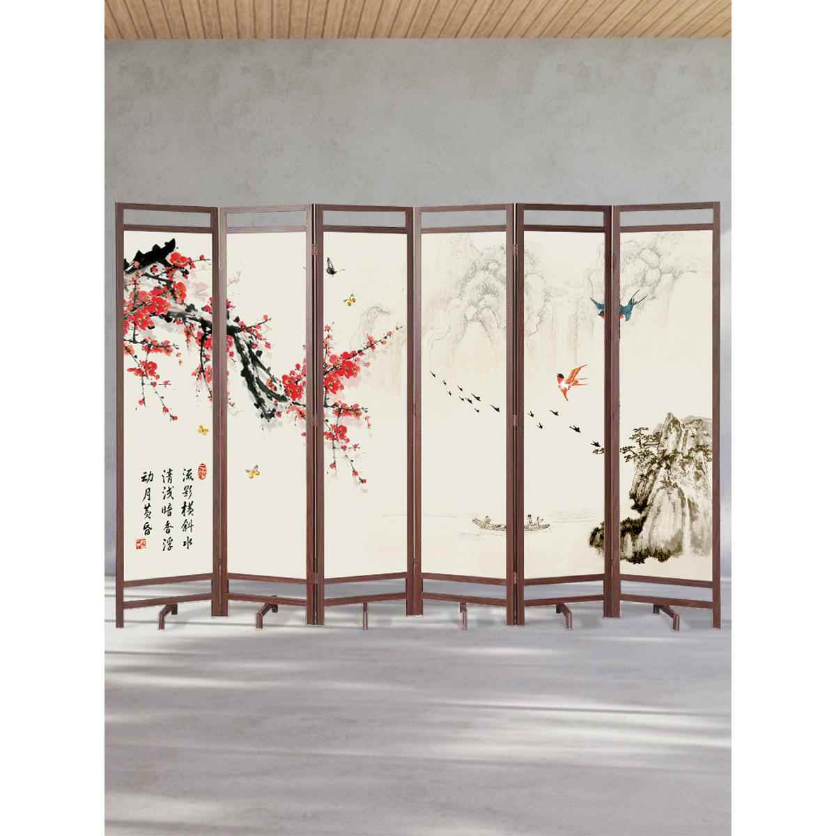 现代简约办木屏UOU风隔断实卧室客厅酒店室折叠移公动中式折屏玄