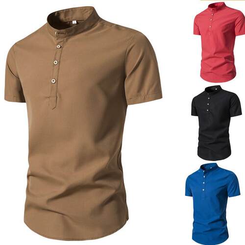 Men's short sleeved shirt stand collar pullover short
