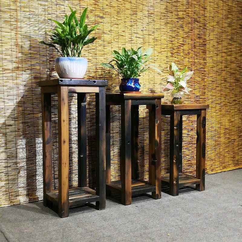 具老船木花架家园实UBQ木厅花几电视柜旁置物架阳台小客花花盆搁