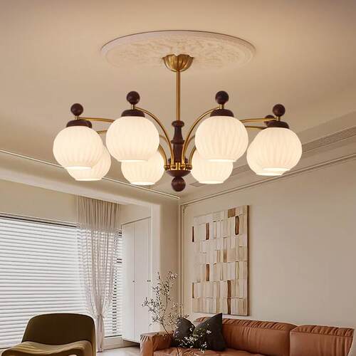 日本品质中古风客厅吊灯复古感大厅灯2025新款胡桃木色创意设计客