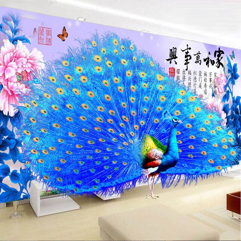 2025新款5d钻石画客厅异形满钻家和万事兴孔雀开屏贴钻十字绣大幅